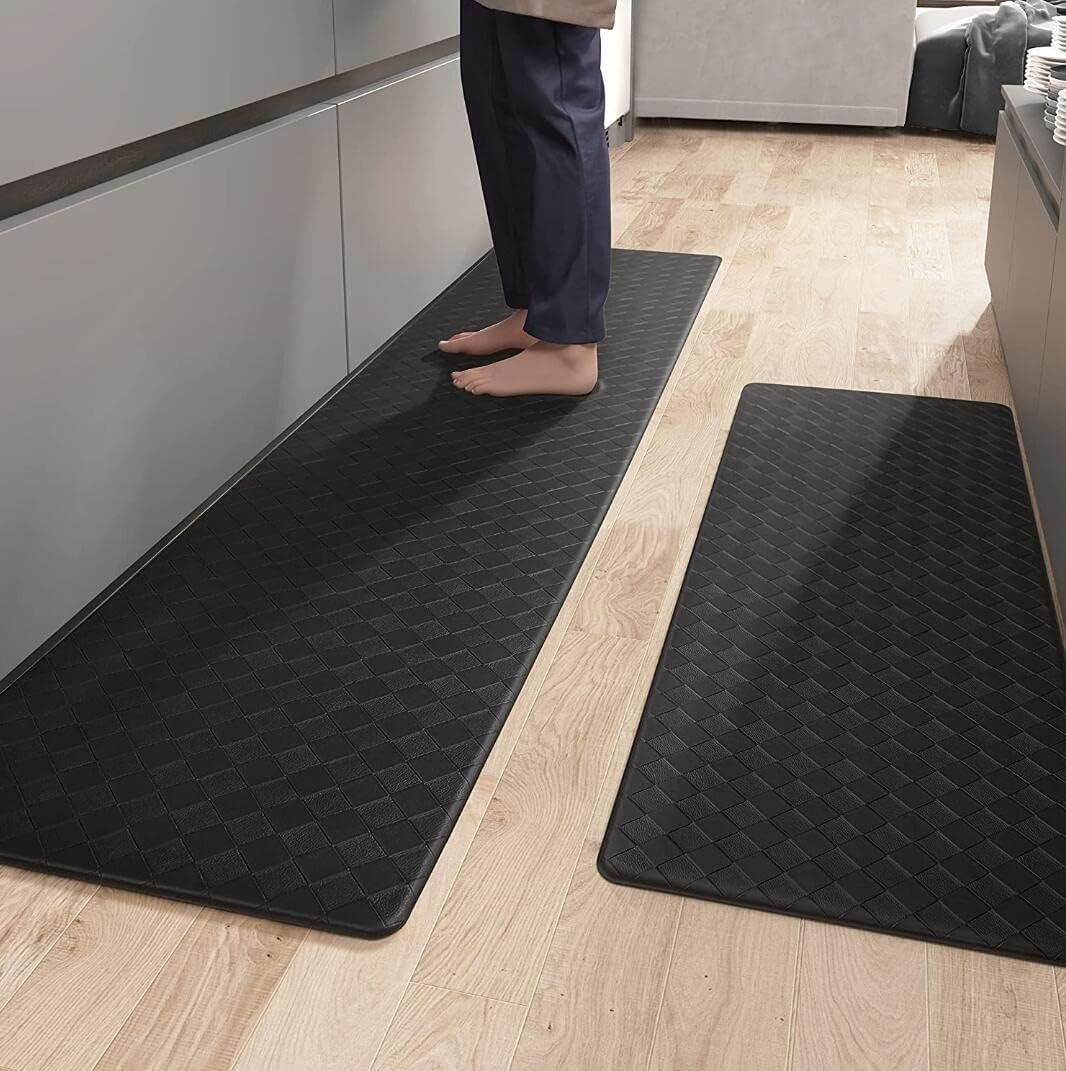 2PCS Kitchen Rug and Mat Set, 12mm Thick, Cushioned Anti-Fatigue Floor Mats Runner, Thick Waterproof Non-Slip Padded, Comfort Standing Mats for Floor, Kitchen, Office, Sink, Laundry, (44 x 74cm+44 x 150cm)