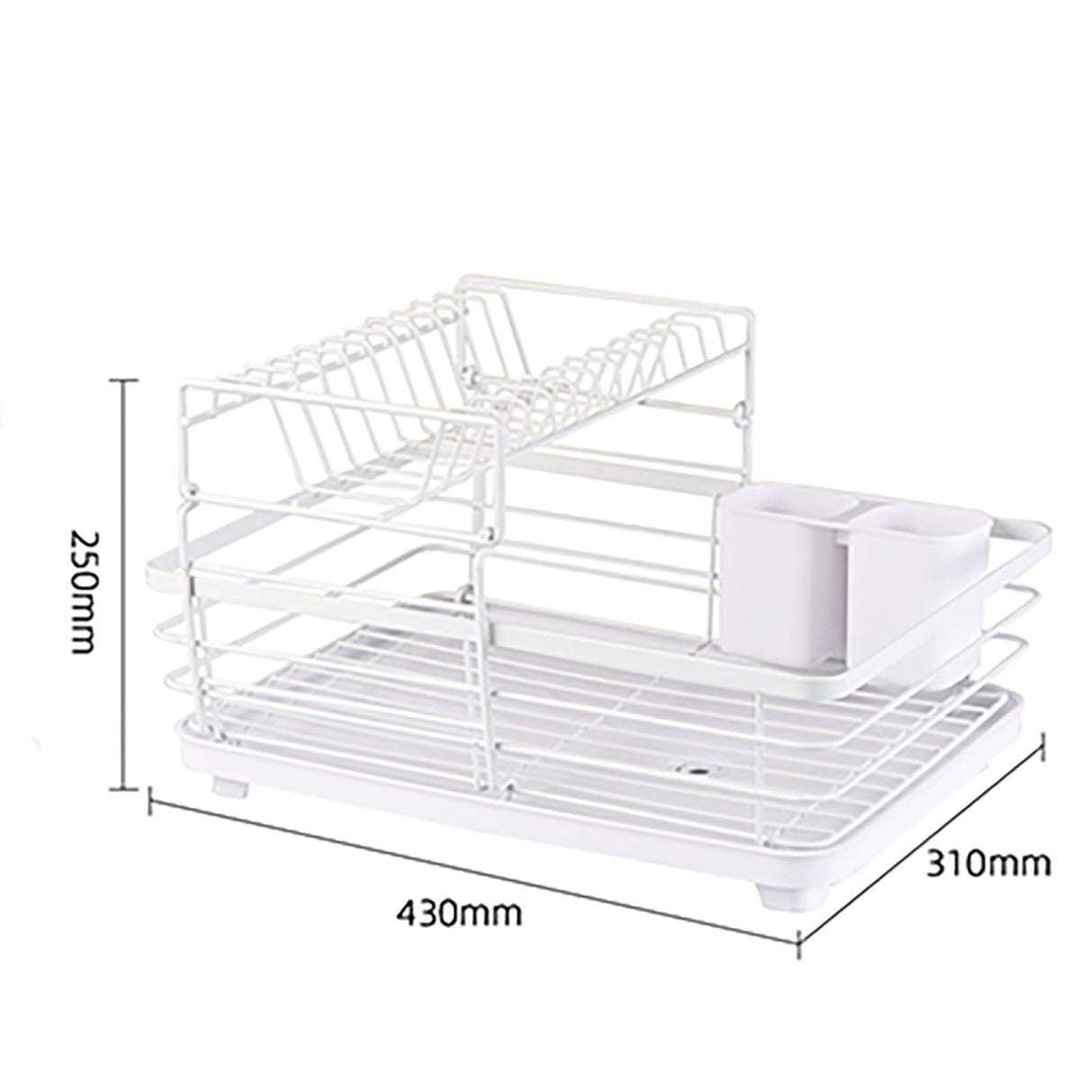 QYINXIU Dish Drying Rack, 2 Tier Dish Drying Rack Set, Dish Rack, 360 Degree Rotating Drainer, Rustproof Cutlery Rack for Kitchen Countertop with Draining Board, Cup Holder, Cutlery Rack-White