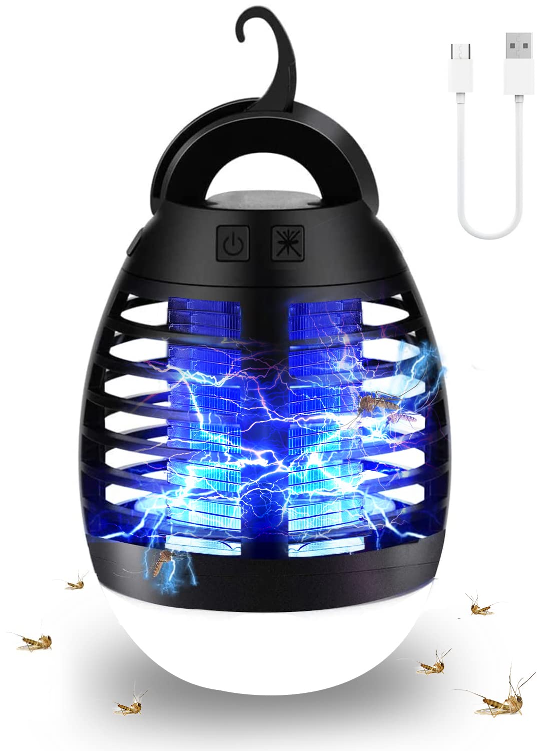 Mosquito Killer Electric Lamp Insect Repellent USB Rechargeable Fly Zapper Indoor Outdoor Pest Control Trap Portable Zappers with Night Light, Powerful Attractant for Backyard Camping