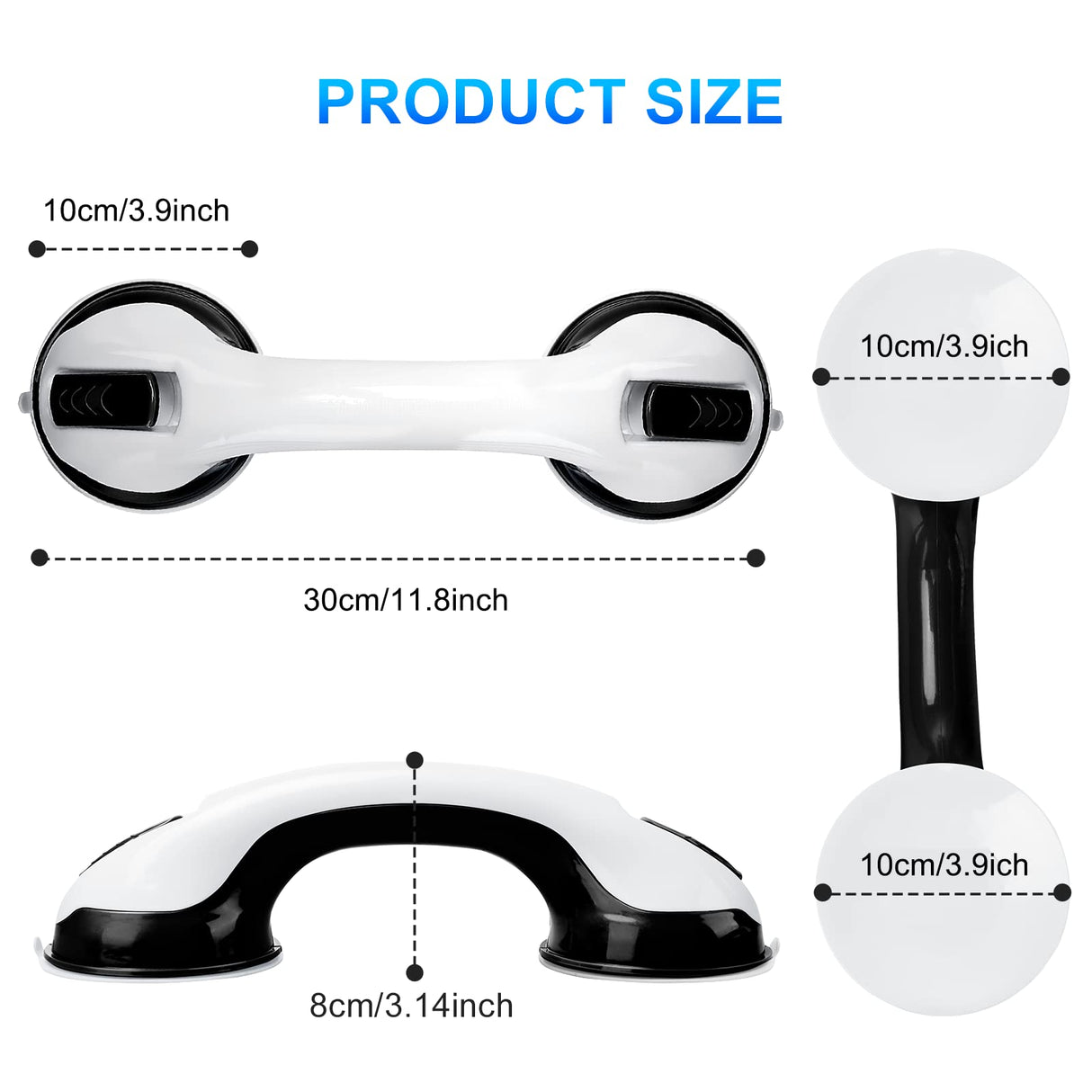 Shower Suction Grab Bar, 2 Pack 12 inch Shower Handle with Strong Hold Suction Cup Grip Grab in Bathroom, Bath Handle, Grab Bars for Bathroom Safety Grab Bar