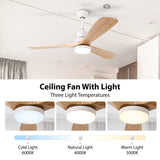 52" Ceiling Fan with Lights Remote Control, DC Motor Outdoor LED Modern Smart Ceiling Fans, Wood Walnut Blades, Noiseless Reversible 6-Speed Motor for Bedroom, Garage, Patios, Kitchen, Farmhouse