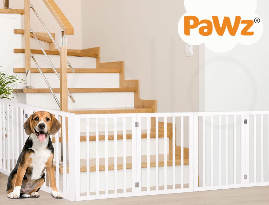 Wooden Pet Gate Dog Fence Retractable Safety Stair Barrier Security Door (White-282cm x 60.5cm x 1.8cm)