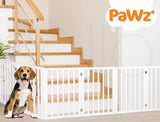 Wooden Pet Gate Dog Fence Retractable Safety Stair Barrier Security Door (White-282cm x 60.5cm x 1.8cm)