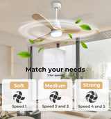 Ceiling Fan 52'' DC Motor with Light LED Remote Control 5 Speed Walnut Wood Blades Reversible for Summer Winter Black