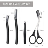 Eyebrow Razors Kit, [4-in-1] Professional Eyebrow Grooming Set- Beauty Tool, Eyebrow Trimmers Set for Women and Men, Including Long and Short Eyebrow Razors Eyebrow Scissors, Slant Tweezers (Black)