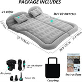 SUV Air Mattress Camping Bed Cushion Pillow - Inflatable Thickened Car Air Bed with Electric Air Pump Flocking Surface Portable Sleeping Pad for Travel Camping Upgraded Version (Gray)