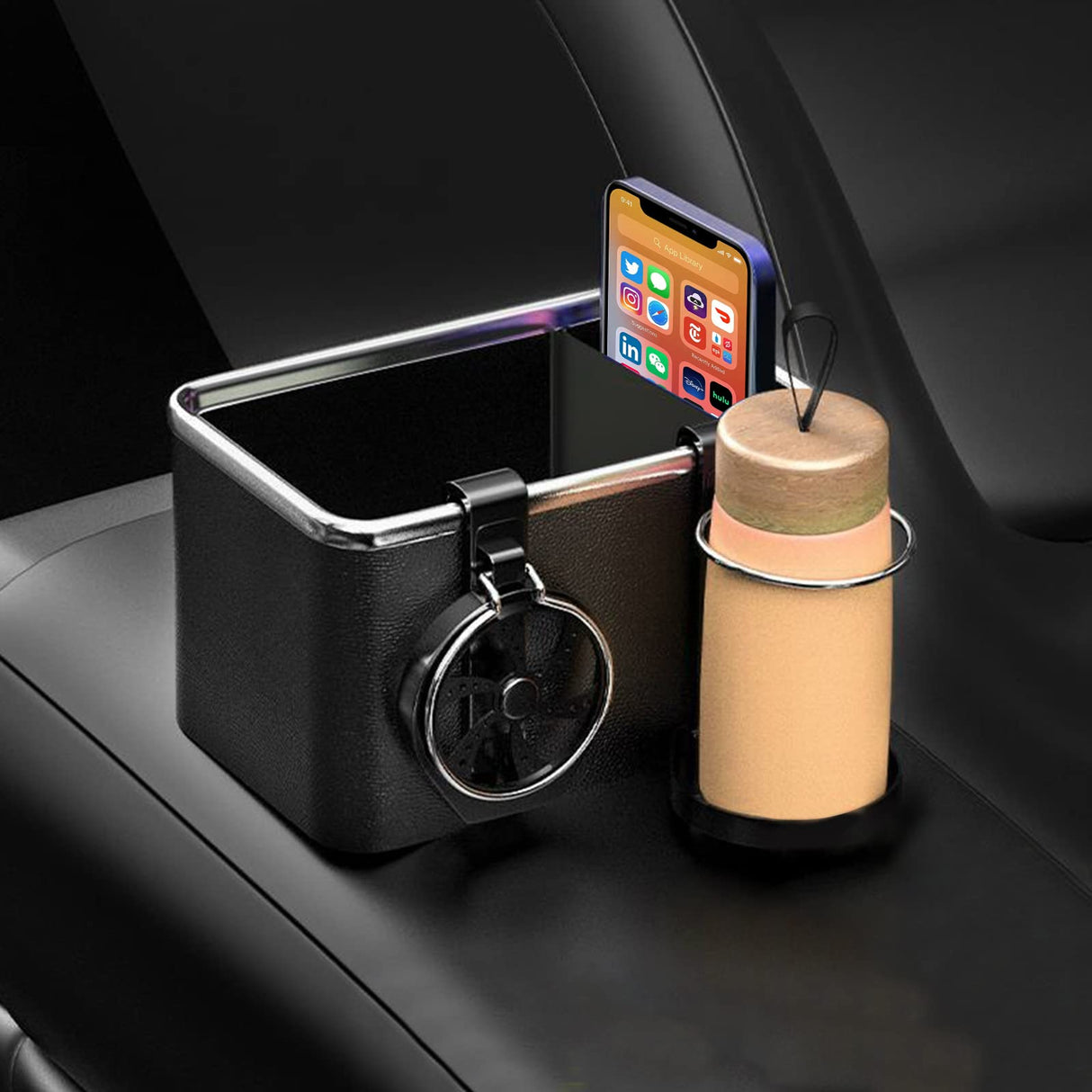 Car Armrest Cup Holder, Car Tissue Storage Box, Car Center Console Seat Organizer, Multifunction Front Seat Holder for Phone/Sunglasses/Card/Keys with 3 Cups Drink Holder Black