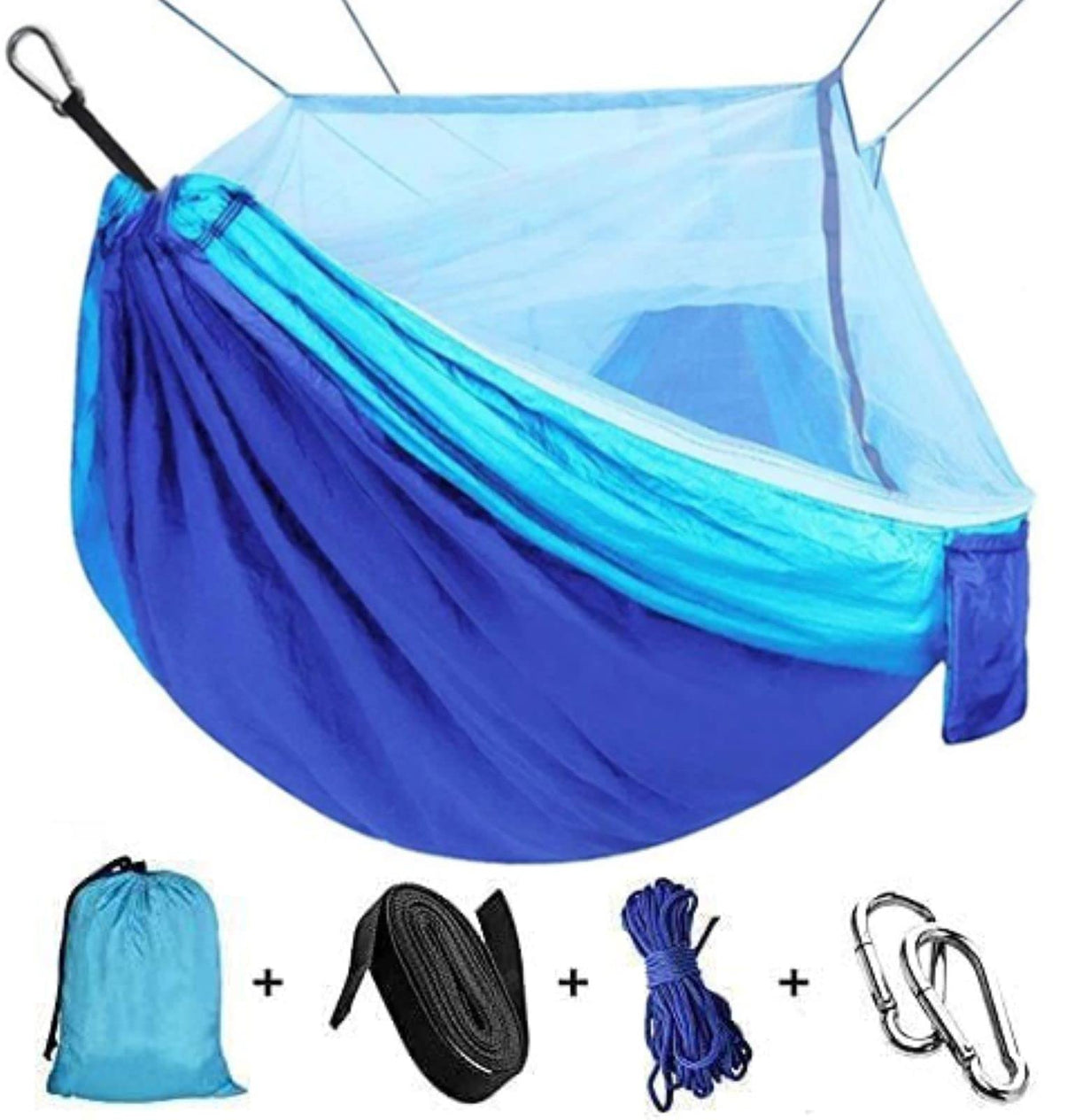 Hammocks with Net, Mosquito Net Hammock for Camping Portable Nylon Hammocks Parachute Lightweight with Tree Straps, Garden Swing Hammock for Outdoor Hiking Travel (Blue&Sky Blue)