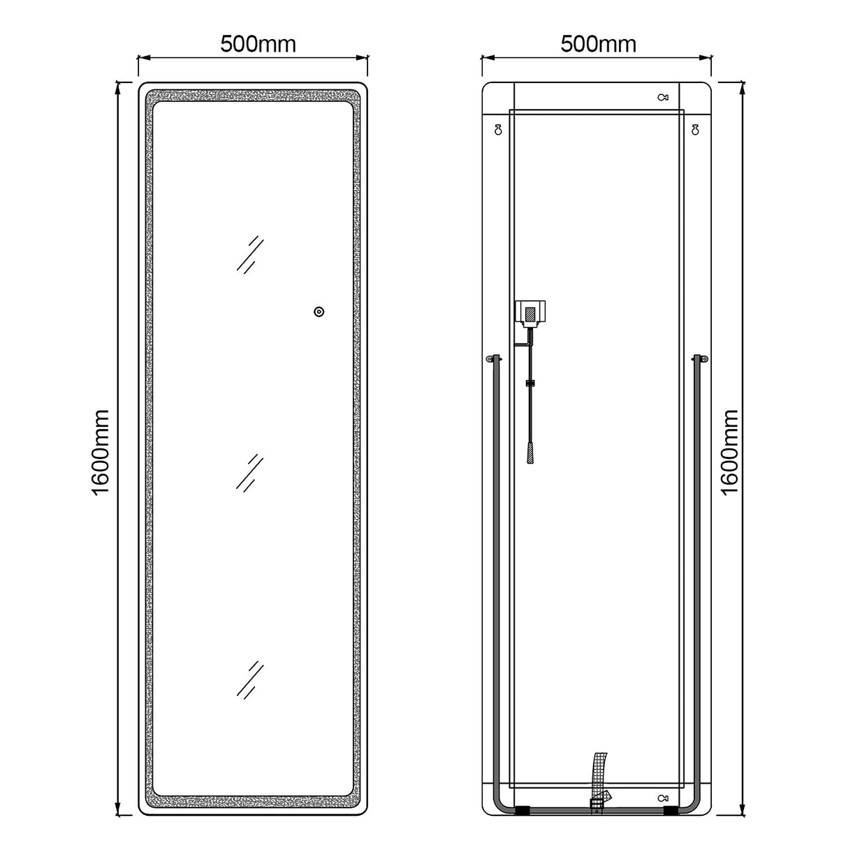 LED Floor Mirror, Wall Mounted Hanging Mirror with Lights, LED Lighted Full Body Dressing Mirror, Large Vanity Mirror for Bedroom 160 x 50 cm