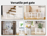 Wooden Pet Gate Dog Fence Retractable Safety Stair Barrier Security Door (White-282cm x 60.5cm x 1.8cm)