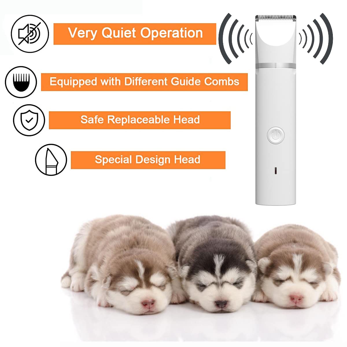 Dog Clipper Dog Grooming Kit with 4 Cutter Head and 4 Guide Combs, Dog Nail Grinder Dog Nail Trimmers, Electric Quiet, USB Rechargeable, Trimming Dog's Hair Around Paws, Eyes, Ears, Face, Rump