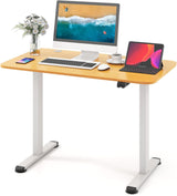 Electric Standing Desk, Ergonomic Stand Computer Desk, Built-in Cable Management Hole, Button Controller, Home Office Height Adjustable Computer Workstation, Anti-Collision Design