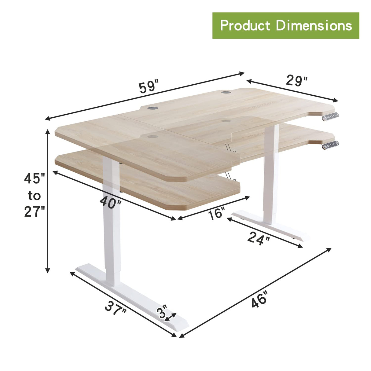 59-Inch Large Electric Height Adjustable Computer L-Shaped Desk with Memory Controller Corner Standing Desk Modern Workstation with Splice Board Ergonomic Desk (White Frame + Oak Top)