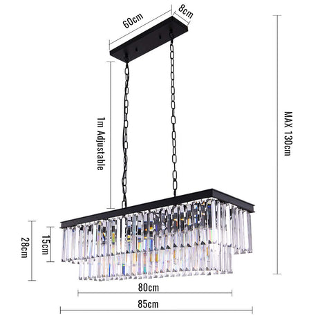 Modern Crystal Chandelier 8 Lights Black Ceiling Light L86xW35cm Luxury Crystal Pendant Lights Fixture 3 Colors Island Light Linear Chandeliers for Dining Room Living Room Kitchen Bulbs Included