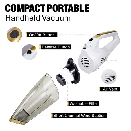 Handheld Vacuum Cordless, Upgraded 8000PA Super Suction Power Car Vacuum for Wet & Dry Clean, Portable Vacuum Cleaner 2000mAh Lithium Battery, 12V Vac for Home and Car Cleaning