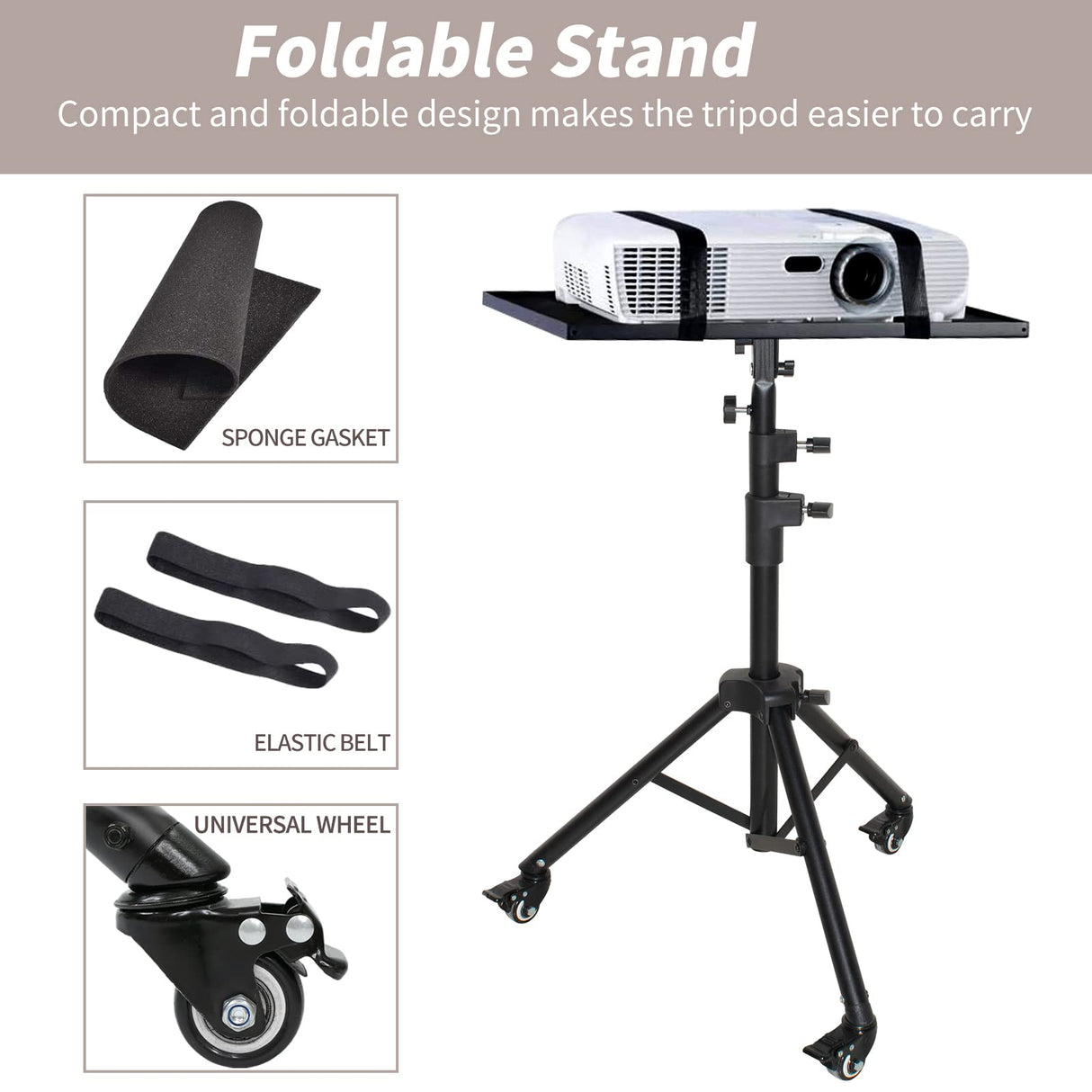 Universal Projector Stand Bracket with Wheels- - Laptop Tripod Adjustable Height 28.5 to 73 Inch with Removable Mouse Tray and Phone Holder, DJ Racks ，Outdoor Movies or Computer Desk Stand