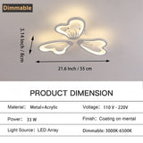 LED Modern Ceiling Lamp, 33W 21.6" Dimmable Remote Control Flower Shape Close to Ceiling Light Fixture, Creative Design Acrylic Ceiling Chandelier for Bedroom Kitchen Hallway Asile, White