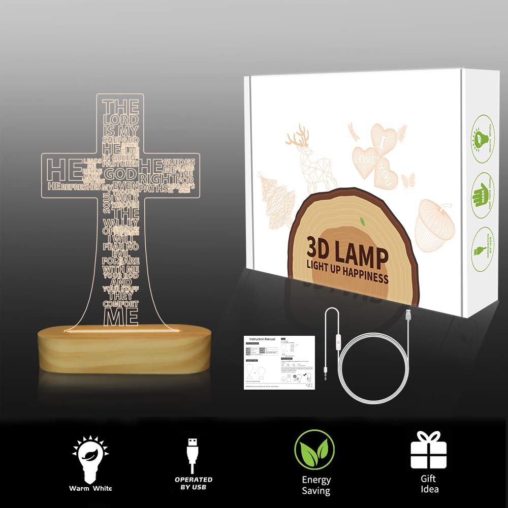 Jesus Cross 3D Night Light Desk Table Lamps,Warm Colors LED Wooden Lighting for Holiday Gifts