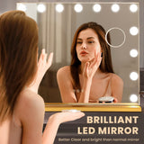 Hollywood LED Mirrors Vanity Makeup Mirror with Lights Stand Wall Mounted, Smart Touch Control Screen, 15 Dimmable LED Light Stable Base Gold, 60x52cm