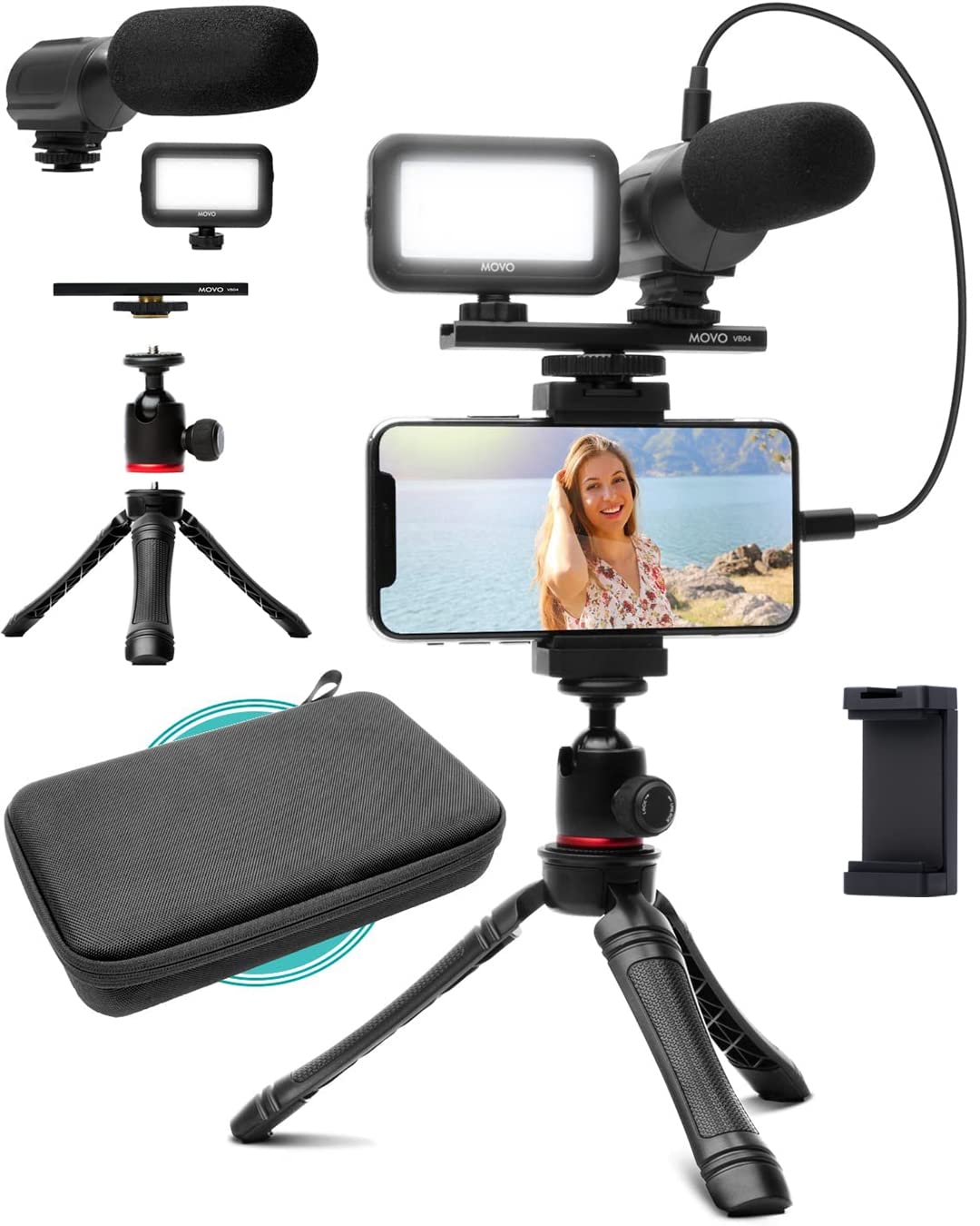 Vlogging Kit for iPhone - Lightning Compatible Video Vlog Kit - Accessories: Phone Tripod, Phone Mount, LED Light and Shotgun Microphone - for YouTube Starter Kit or iPhone Vlogging Kit