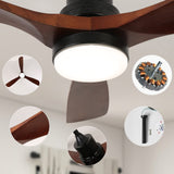 52" Ceiling Fan with Light Remote Control, DC Motor Outdoor LED Modern Smart Ceiling Fans, Wood Walnut Blades, Noiseless Reversible 6-Speed Motor for Bedroom, Garage, Patios, Kitchen, Farmhouse