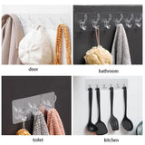 Multifunctional Transparent 6 Hooks,Adhesive Row Hooks,Kitchen Bathroom Hooks Waterproof Wall Hooks,Transparent Plastic Glue Hooks,Kitchen Bathroom Hooks Waterproof Wall Hooks