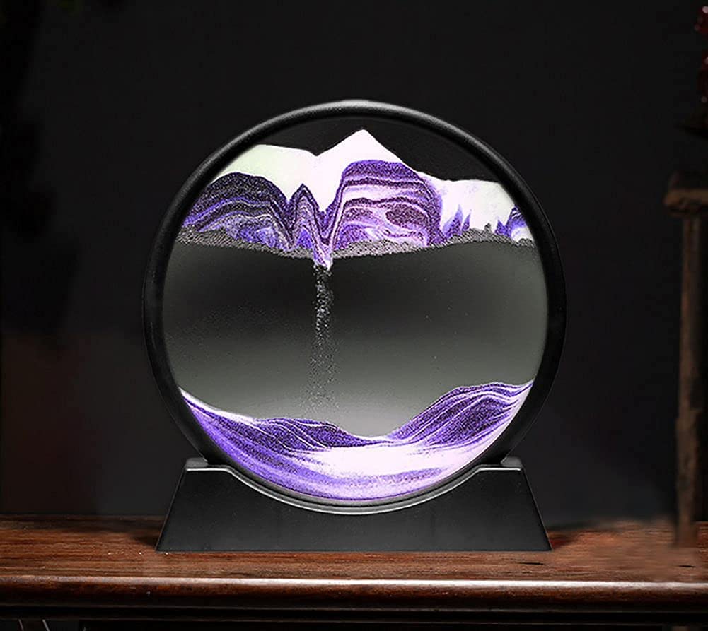 Moving Sand Art Picture Round Frame Sandscapes in Motion Blue Ocean Deep Sea Sand Art creation Relaxing Toy Desktop concentration (12 Inch, Purple)