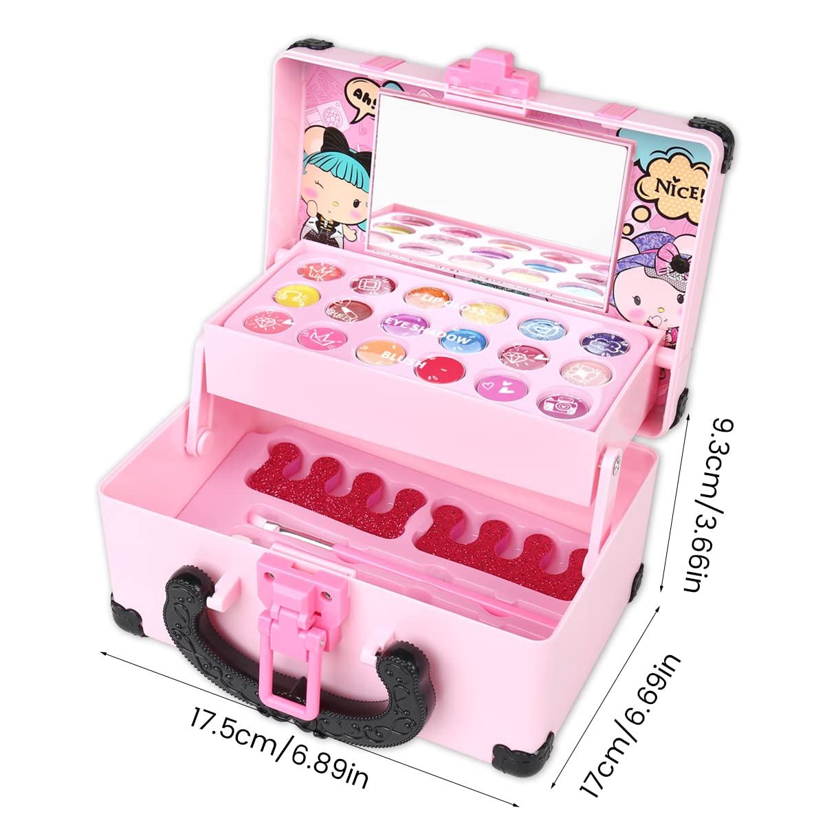 33PCS Kids Makeup Toy Kit, Washable Princess Pretend Play Makeup Beauty Toy Set Real Cosmetic, Safe & Non-Toxic Portable Makeup Box for Girls Over 3 Years Old