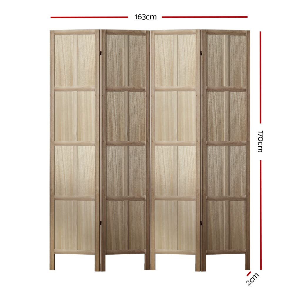 Room Divider Screen 4 Panel Foldable Wooden Divider Jade Brown