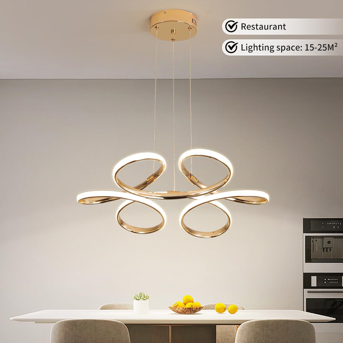 Modern LED Dimmable Pendant Lamp with Remote, Flower Shape Chandelier, Adjustable Height Hanging Light Fixture for Living Room Dining Room Bedroom Kitchen Decorative Lamp (A - Gold)