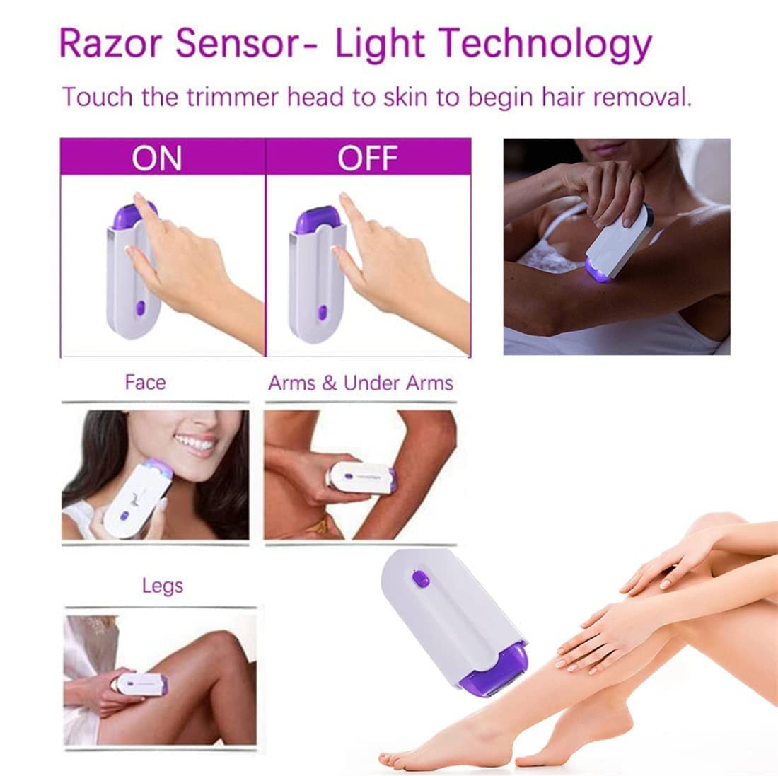 Laser Rechargeable Epilator Remover, Fast Painless Hair Removal Tool Manual Shaver, Household Electric Epilator, Induction Blue Light Epilator, Painless Hair Removal Skin Exfoliator Removal Tool