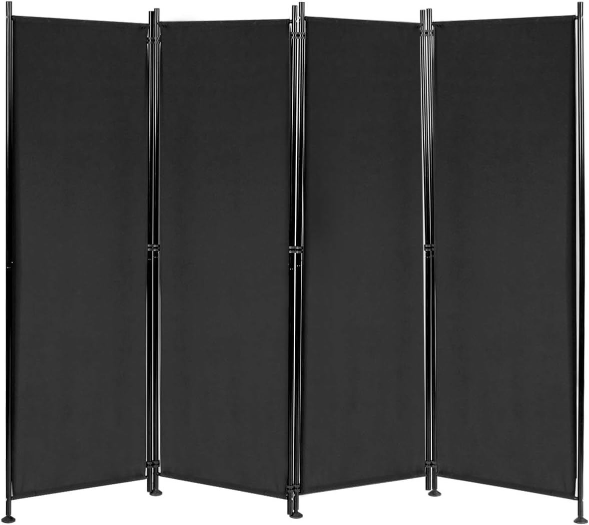 4-Panel Room Divider, Folding Privacy Screen, Portable Fabric Wall Divider and Separator w/Steel Frame, Indoor & Outdoor Freestanding Privacy Protection for Home, Office, Patio (Black)