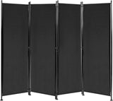 4-Panel Room Divider, Folding Privacy Screen, Portable Fabric Wall Divider and Separator w/Steel Frame, Indoor & Outdoor Freestanding Privacy Protection for Home, Office, Patio (Black)