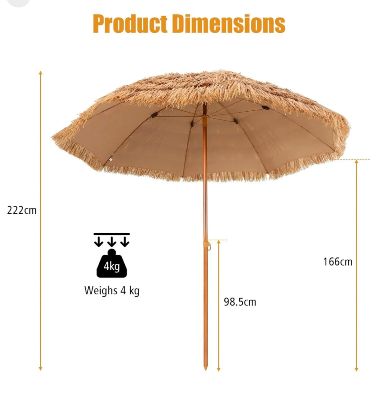 Thatched Tiki Umbrella Hawaiian Style Beach Umbrella W/8