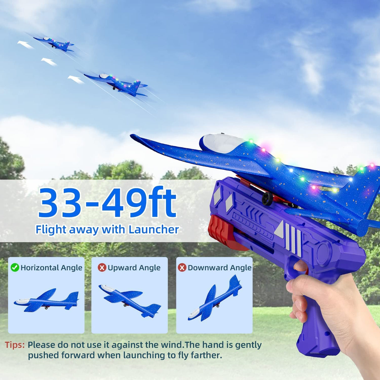 Launcher Airplane Toy, 3 4 5 6 7 8 9 10 11 12 Year Old boy and Girl Birthday Gift Kids Toys, 12.6 inch Flight Mode Toddler LED Foam Glider for Outdoor Game Activities Party Favors