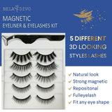 Upgraded Magnetic Eyeliner with Eyelashes Kit - Reusable False Lashes with 2 Magnetic Eyeliner and 1 Tweezers - Thick Curly Lashes with Waterproof Texture (5 Pairs)