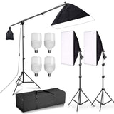 Softbox Lighting Kit 4x 25W LED Bulbs Professional Boom Arm Photography Continuous Light Studio Equipment with E27 Socket and 20x28inch Reflector Diffuser for Portrait Product Fashion Shooting