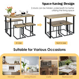 4 Piece Dining Table Set, Modern Kitchen Counter Height Table Set for 4 with Bench & Stools, Sturdy Iron Structure, Space-Saving Furniture Set for Home Pub Breakfast Nook, Oak Grey