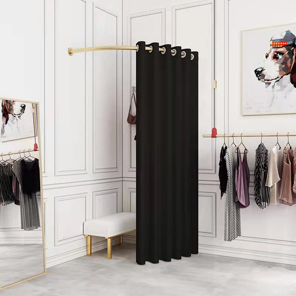 Clothing Store Fitting Room, 55in Changing Room Used in Mall and Office, Dressing Room for Privacy Protection and Room Divider, Include Shading Curtain, Hanging Rod and Hook Up