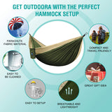 Hammock Camping Portable Single Hammocks for Outdoor Hiking Travel Backpacking - 210D Nylon Tree Tent Swing Beds for Backyard & Garden Hammock 55''W108''L (Olive/Dark Khaki)