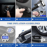 4-in-1 Car Vacuum Cleaner Tire Inflator - Portable High Power Handheld Car Vacuum Cleaner 7000PA/130W/DC 12V with LCD Tire Pressure Display LED Light Wet/Dry Air Compressor