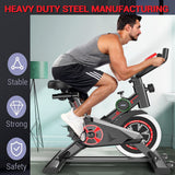 Exercise Bike - Stationary Bike with Heavy Flywheel, Tablet Holder and LCD Monitor, Silent Belt Drive and Comfortable Seat Cushion Indoor Spin Bike for Home Gym Cardio Workout Training