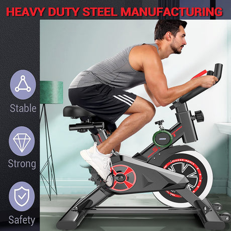 Exercise Bike - Stationary Bike with Heavy Flywheel, Tablet Holder and LCD Monitor, Silent Belt Drive and Comfortable Seat Cushion Indoor Spin Bike for Home Gym Cardio Workout Training