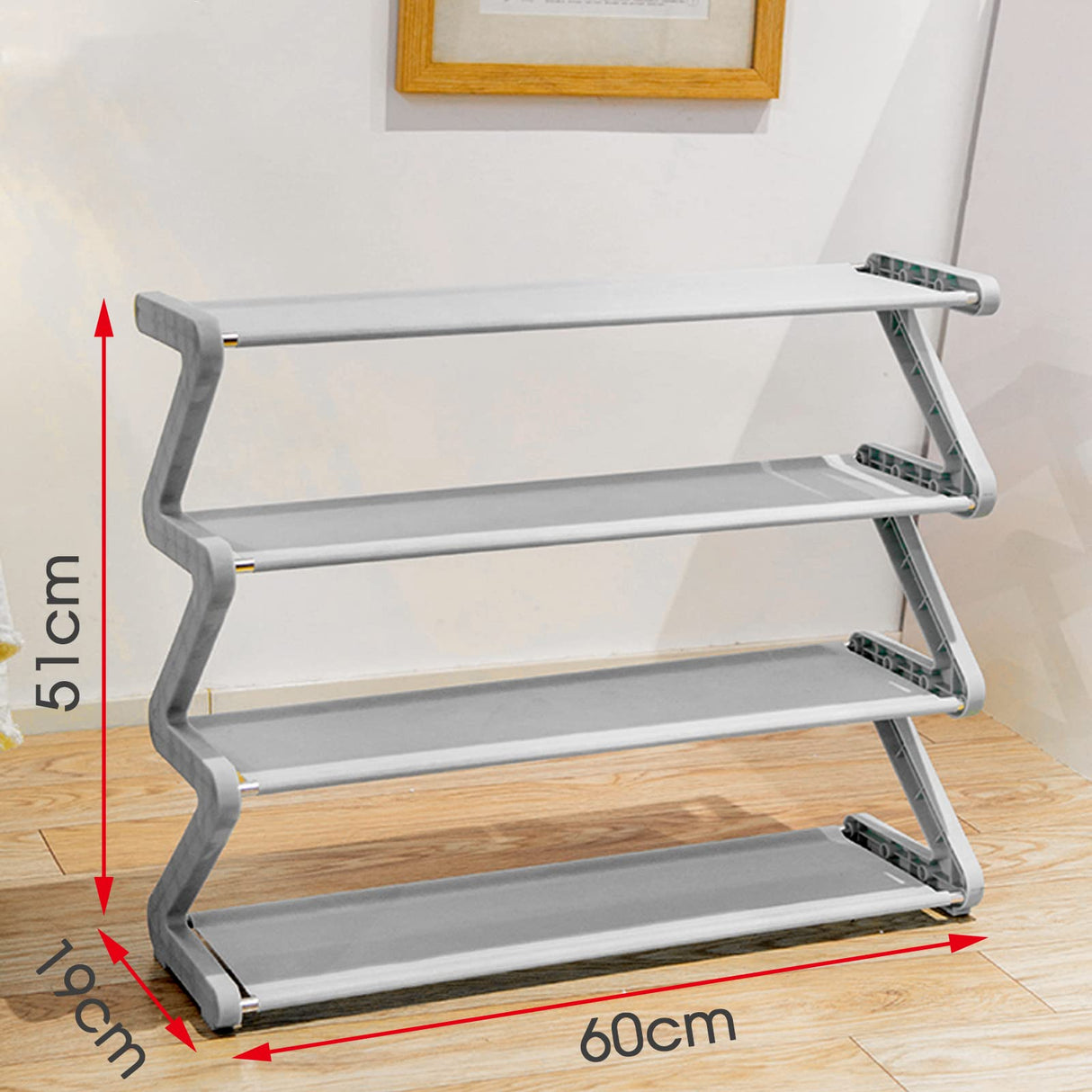 4 Tier Small Shoe Rack, 8-12 Pairs Shoe Tower Rack for Small Space, Free Standing Lightweight Shoe Shelf for Closet Entryway Hallway Living Room (Light Grey)