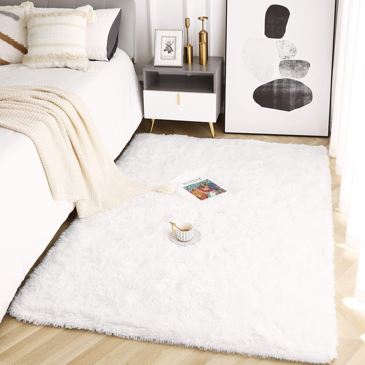 Soft Fluffy Area Rug Modern Shaggy Bedroom Rugs for Kids Room Extra Comfy Nursery Rug Floor Carpets Boys Girls Fuzzy Shag Fur Home Decor Rug