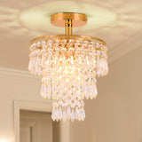 Small Crystal Chandeliers Gold Ceiling Lights Flush Mount Ceiling Lamp Lampshade 3 Tiers Crystal Pendant Lighting for Hallway Bedroom Girl's Room,E26