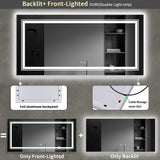 Rectangular LED Bathroom Mirror: 1050x500mm Illuminated Wall Mounted Vanity Mirror with Anti-Fog Touch Button Double Lighting Backlit Mirror for Makeup Shaving Dressing Horizontal or Vertical