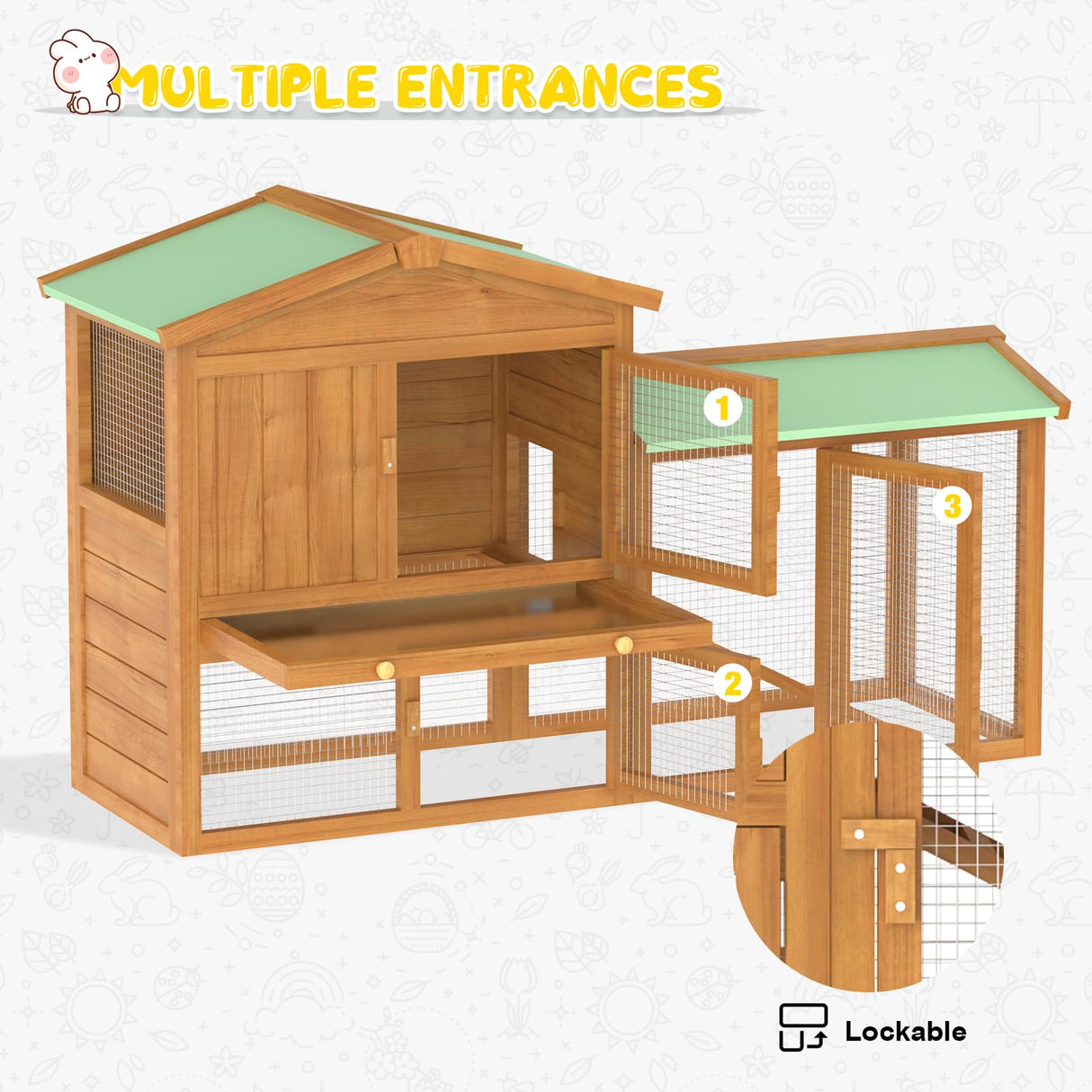 Rabbit Hutch Chicken Coop Guinea Pig Cage Pet House for Small Animals 137.5x43.5x85cm