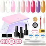 Gel Nail Starter Kit with LED U V Nail Lamp,6 Pcs Soak Off UV Color Gel Nail Polish White Pink Clear UV Acrylic Extension Gel Nail Set Base and Glossy Top Coat Matte Gel Nail Set Complete