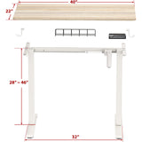 Height Adjustable Electric Standing Desk, 40 x 22 Inches Stand up Table, Ergonomic Home Office Desk with Memory Controller, White Frame and Maple Top